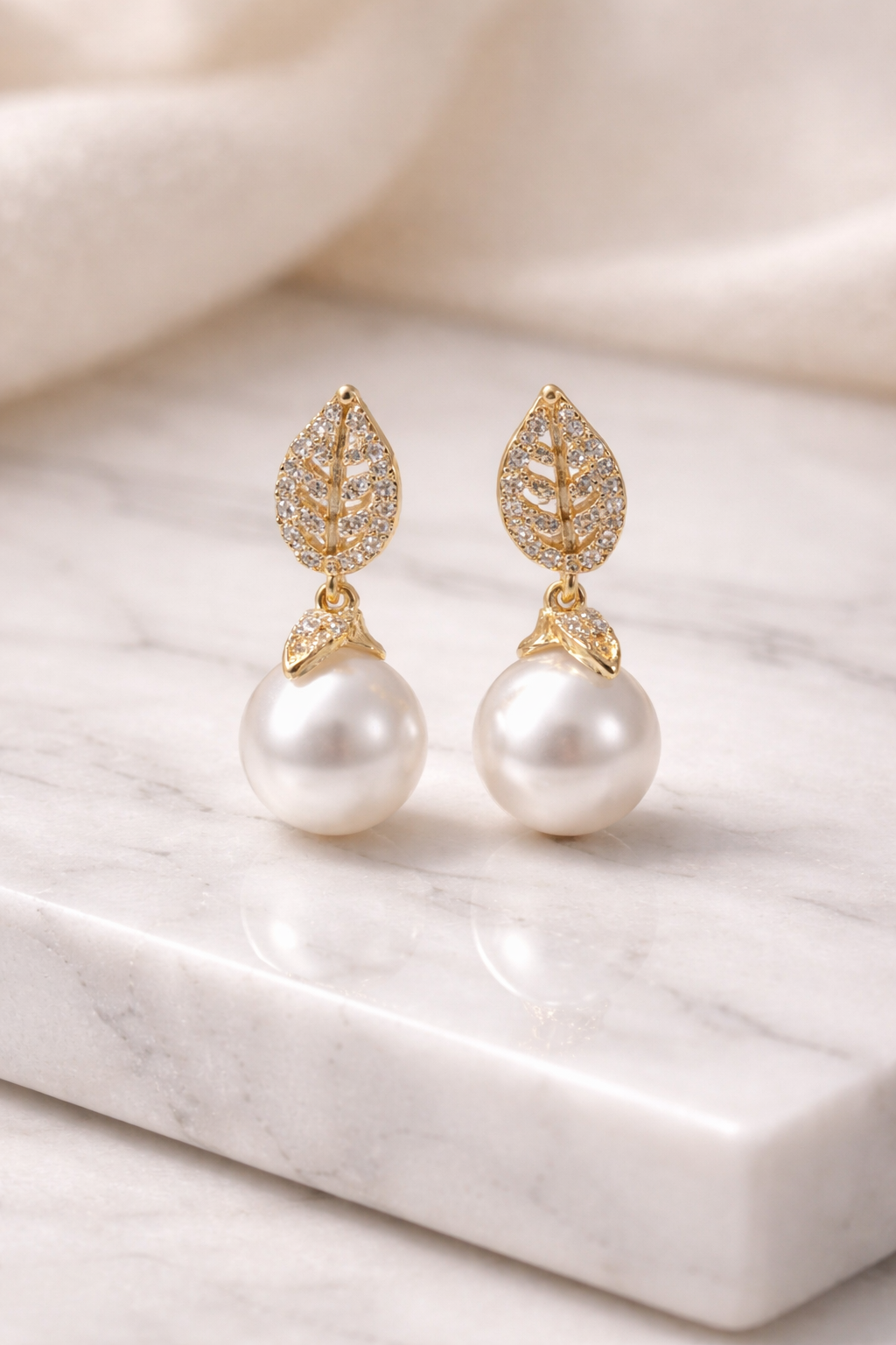 Elara Golden Leaf Pearl Drops
