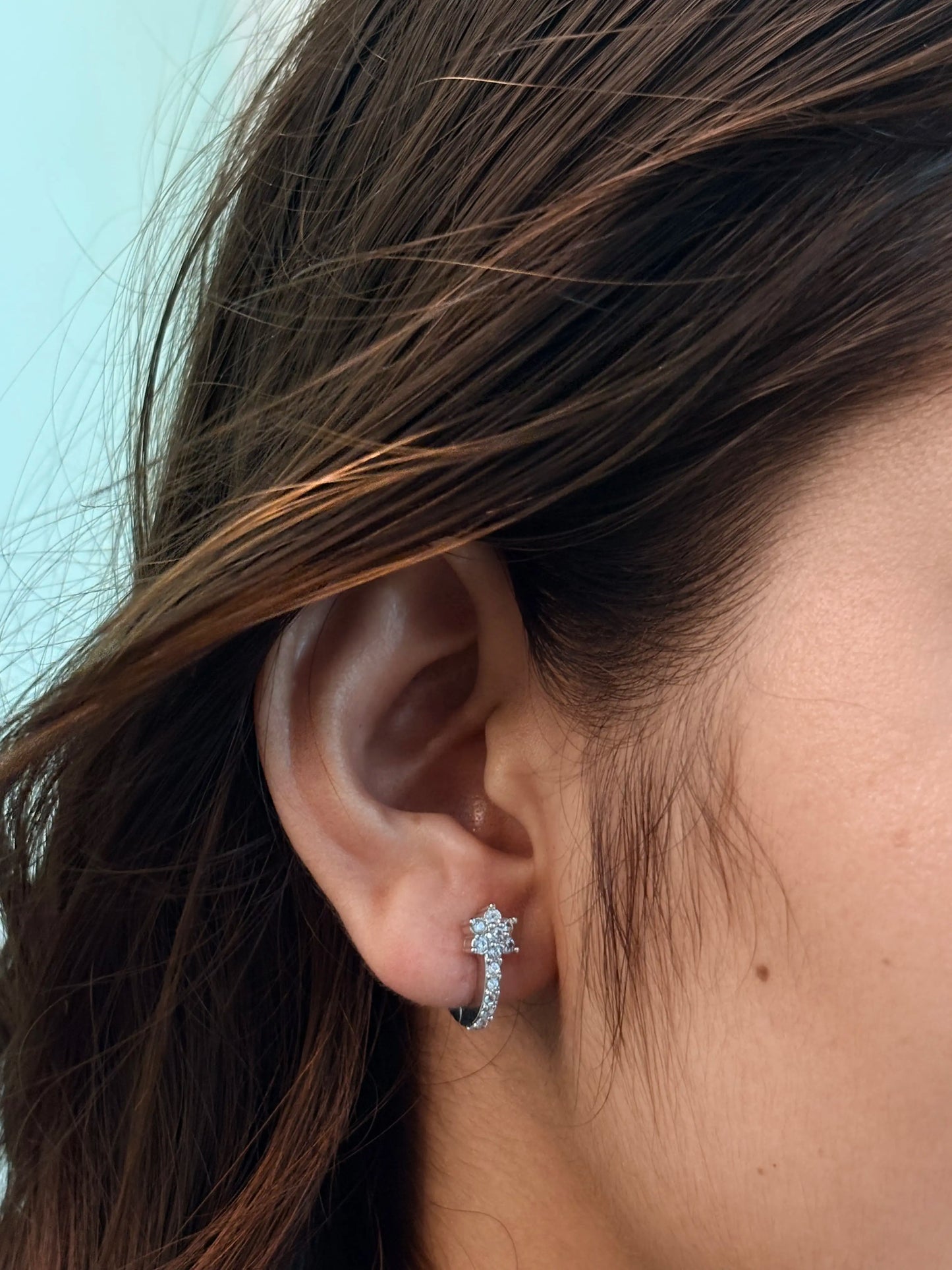 Crystal Flower Hoops | Anti Tarnish | CZ Stone with Rhodium Coating