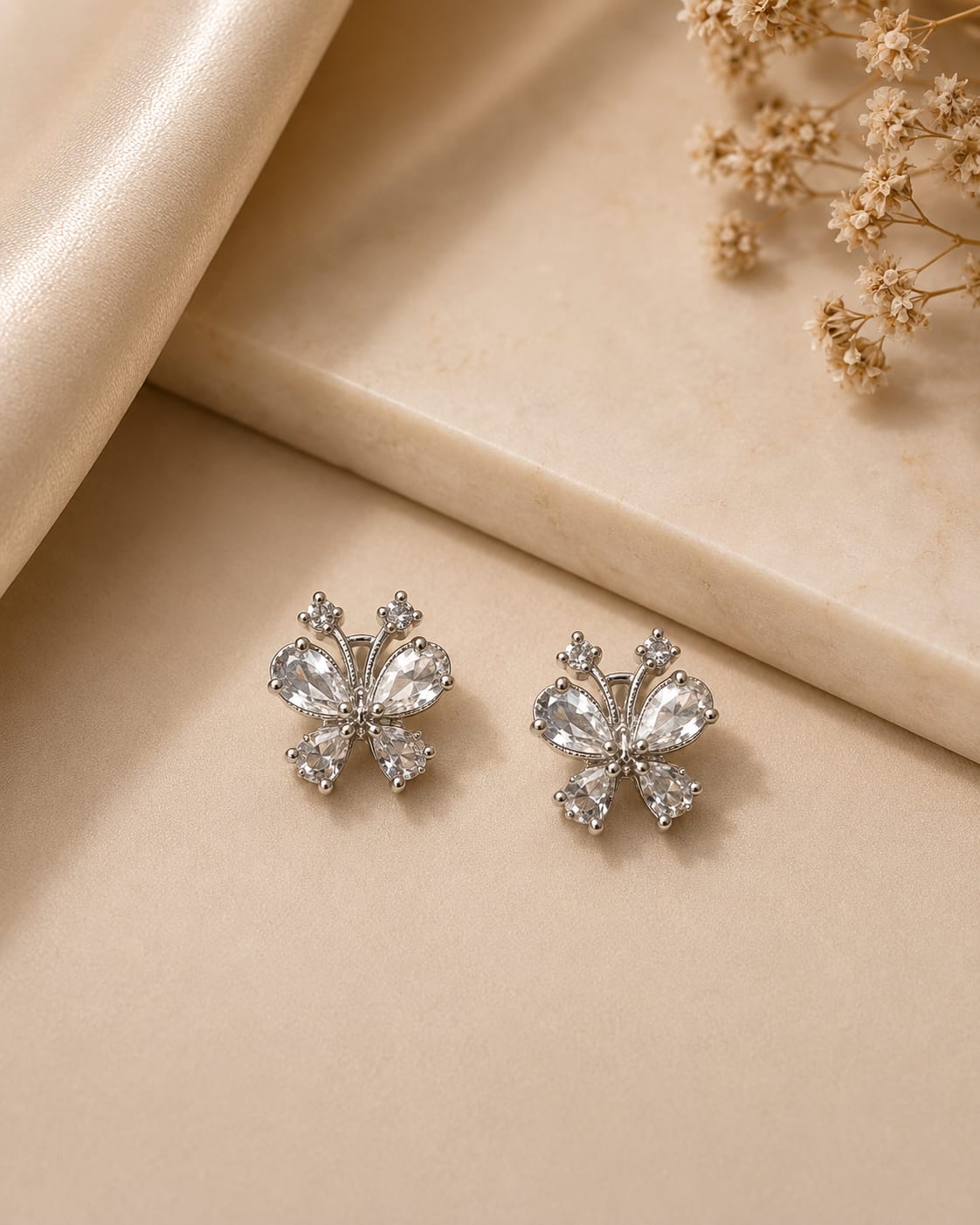 Crystal Butterfly Studs | CZ Stone with Rhodium Coating Anti Tarnish Jewellery