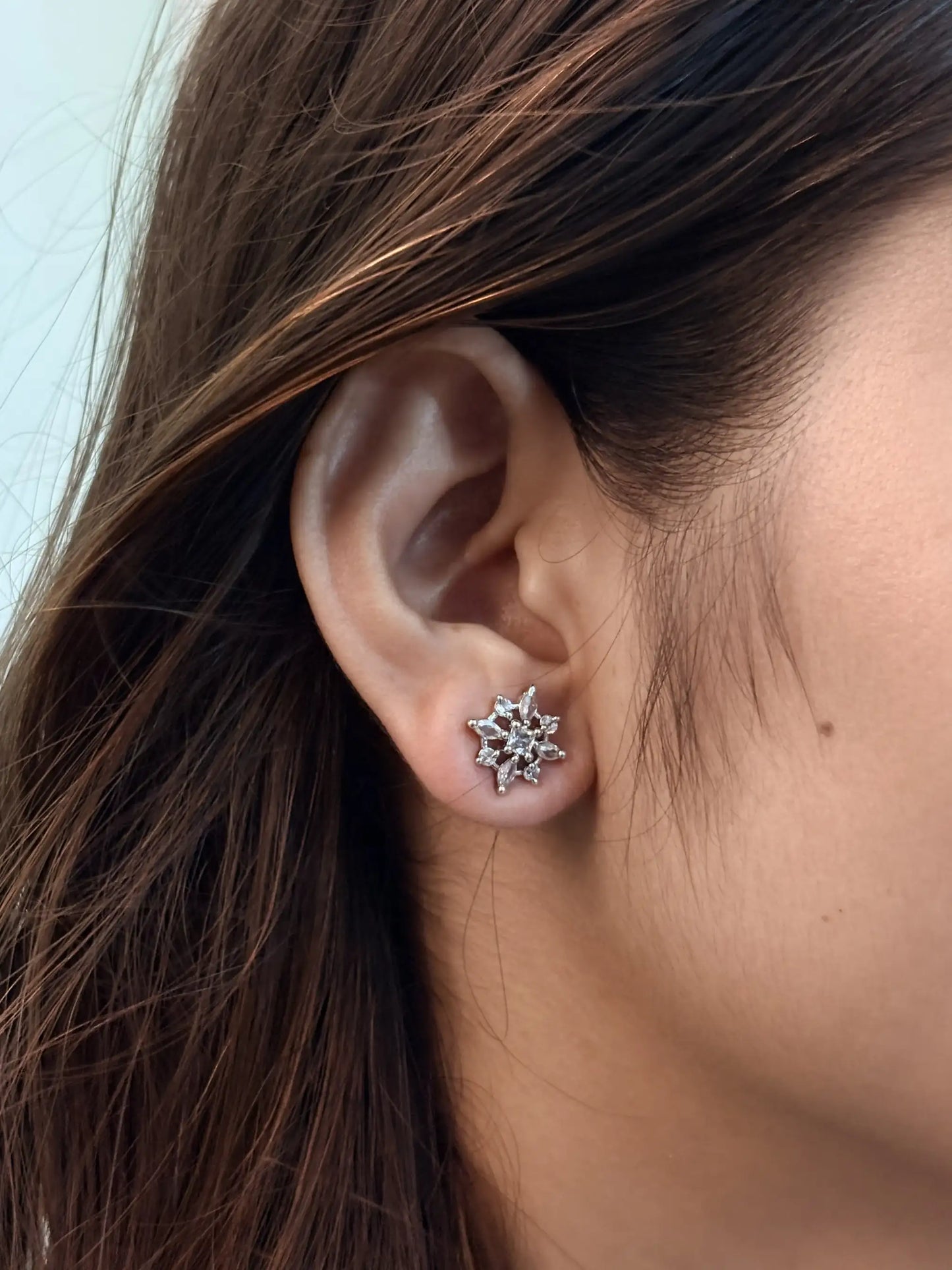 Crystal Snowflake Studs | High Grade Stainless Steel | Rhodium Coating | CZ Stone - Lab Diamond