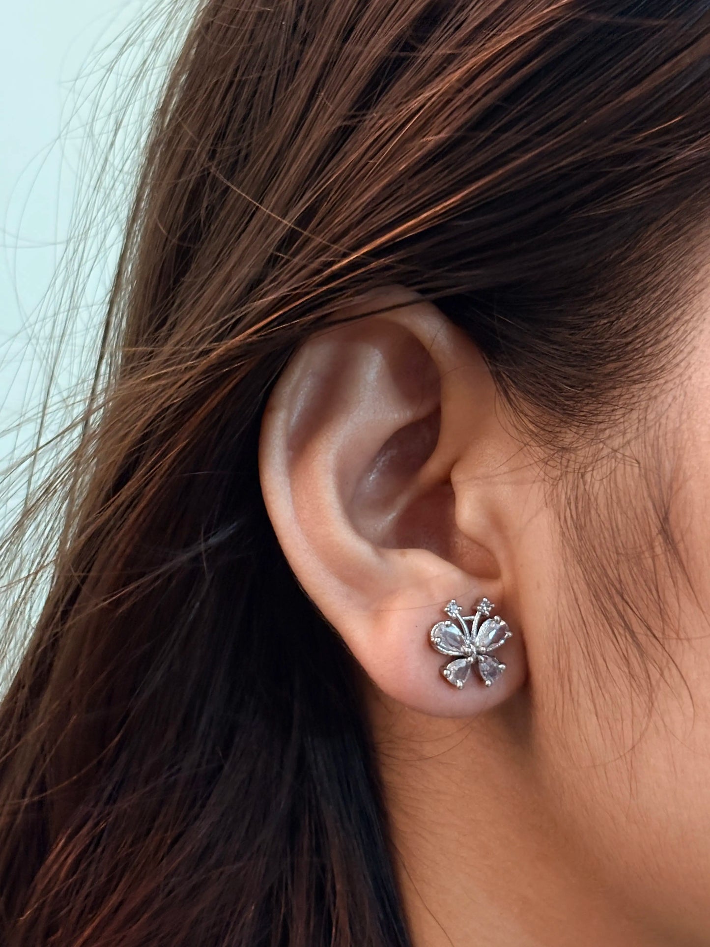Crystal Butterfly Studs | CZ Stone with Rhodium Coating Anti Tarnish Jewellery
